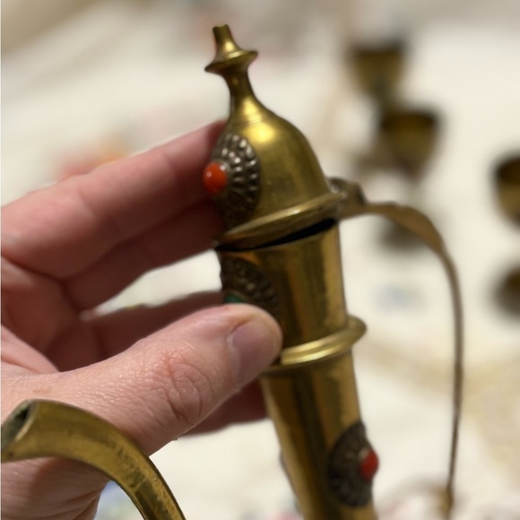 Vintage Brass Mini 8” Tea Set with Carafe and Cups - Picture 7 of 14